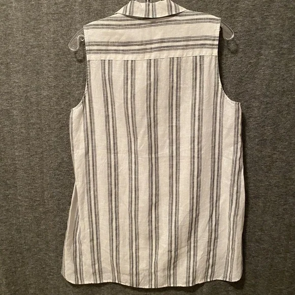 Chicos No Iron Linen Top Womens 1 Medium White Gray Sleeveless‎ Tunic Lagenlook - Picture 4 of 9